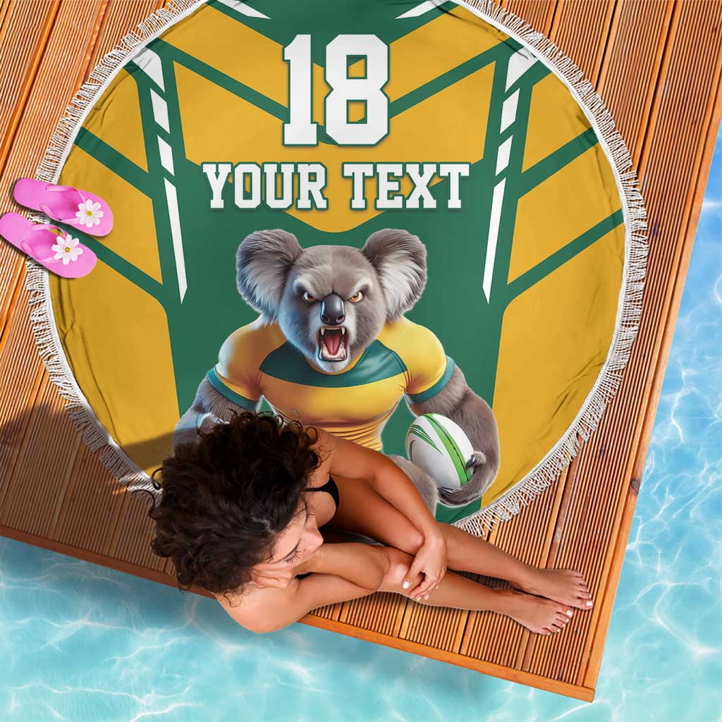 Custom Australia Rugby Beach Blanket Koala Mascot Sporty Style - Wonder Print Shop