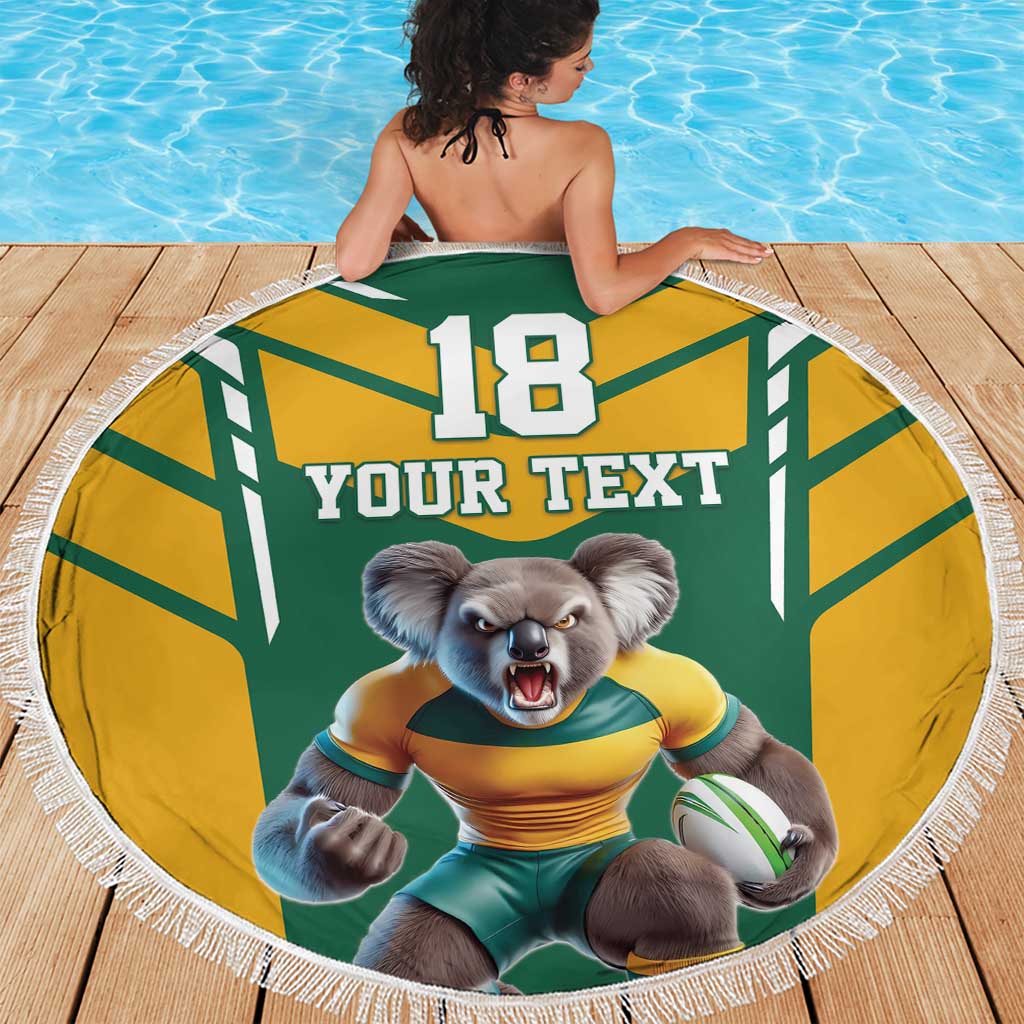 Custom Australia Rugby Beach Blanket Koala Mascot Sporty Style - Wonder Print Shop