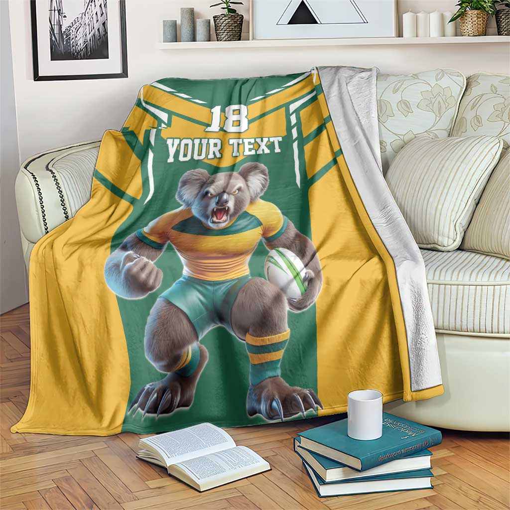 Custom Australia Rugby Blanket Koala Mascot Sporty Style - Wonder Print Shop