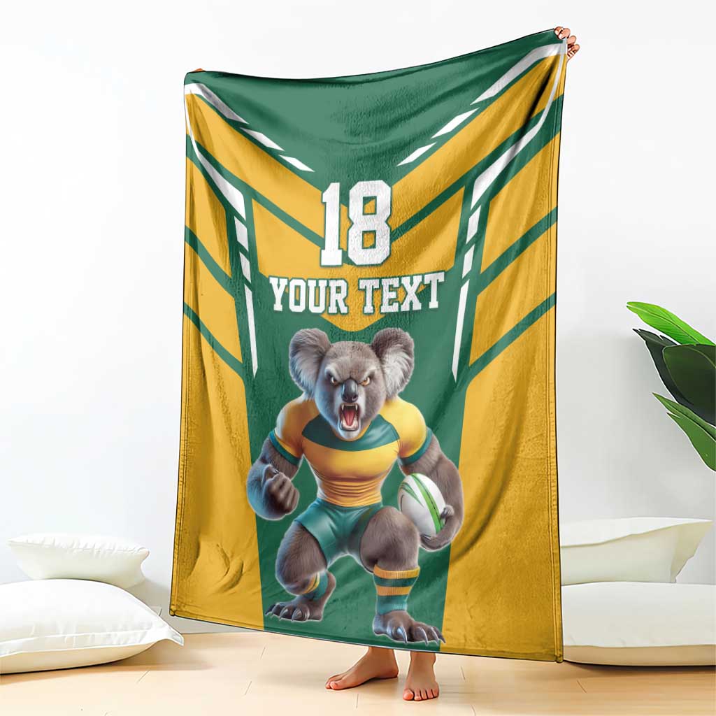 Custom Australia Rugby Blanket Koala Mascot Sporty Style - Wonder Print Shop
