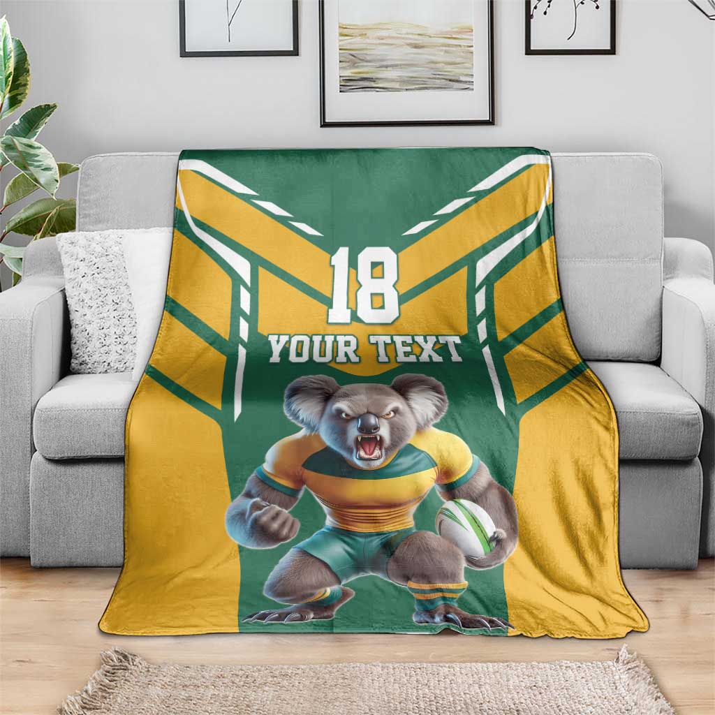 Custom Australia Rugby Blanket Koala Mascot Sporty Style - Wonder Print Shop
