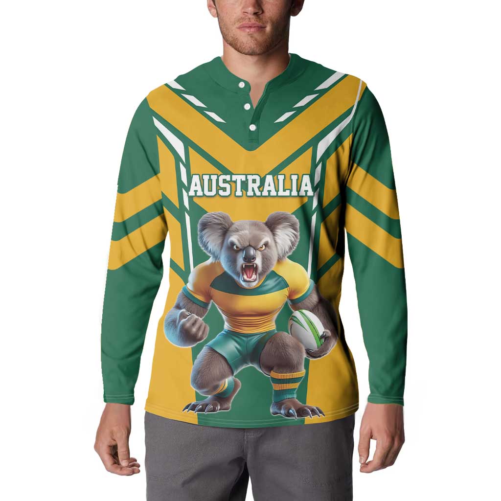 Custom Australia Rugby Button Sweatshirt Koala Mascot Sporty Style - Wonder Print Shop
