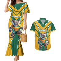Custom Australia Rugby Couples Matching Mermaid Dress and Hawaiian Shirt Koala Mascot Sporty Style - Wonder Print Shop