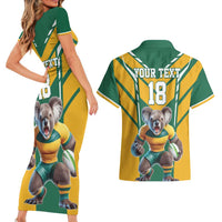 Custom Australia Rugby Couples Matching Short Sleeve Bodycon Dress and Hawaiian Shirt Koala Mascot Sporty Style - Wonder Print Shop