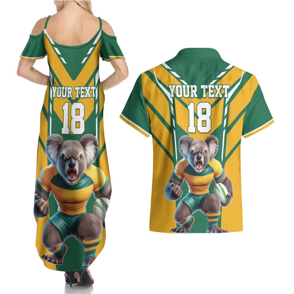 Custom Australia Rugby Couples Matching Summer Maxi Dress and Hawaiian Shirt Koala Mascot Sporty Style - Wonder Print Shop