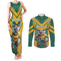 Custom Australia Rugby Couples Matching Tank Maxi Dress and Long Sleeve Button Shirt Koala Mascot Sporty Style - Wonder Print Shop