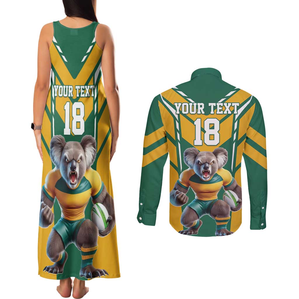 Custom Australia Rugby Couples Matching Tank Maxi Dress and Long Sleeve Button Shirt Koala Mascot Sporty Style - Wonder Print Shop