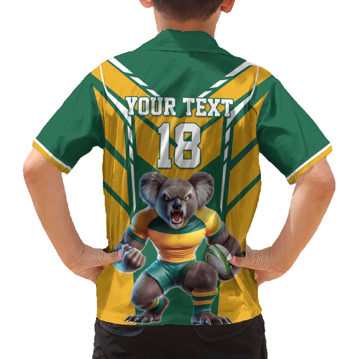 Custom Australia Rugby Family Matching Off The Shoulder Long Sleeve Dress and Hawaiian Shirt Koala Mascot Sporty Style - Wonder Print Shop