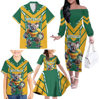 Custom Australia Rugby Family Matching Off The Shoulder Long Sleeve Dress and Hawaiian Shirt Koala Mascot Sporty Style - Wonder Print Shop