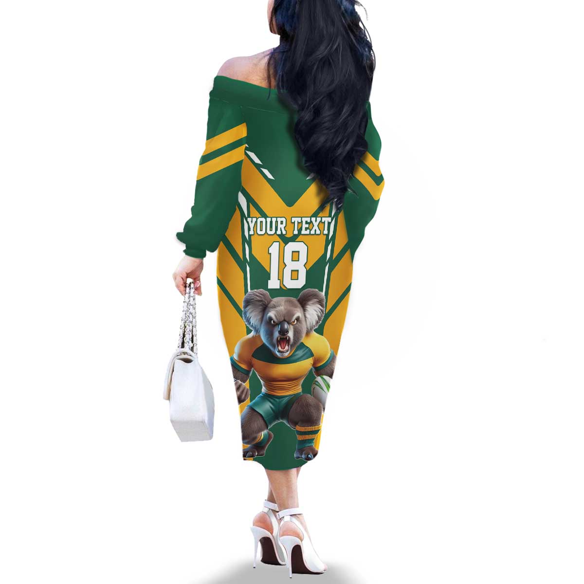 Custom Australia Rugby Family Matching Off The Shoulder Long Sleeve Dress and Hawaiian Shirt Koala Mascot Sporty Style - Wonder Print Shop