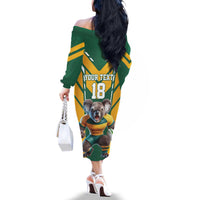 Custom Australia Rugby Family Matching Off The Shoulder Long Sleeve Dress and Hawaiian Shirt Koala Mascot Sporty Style - Wonder Print Shop