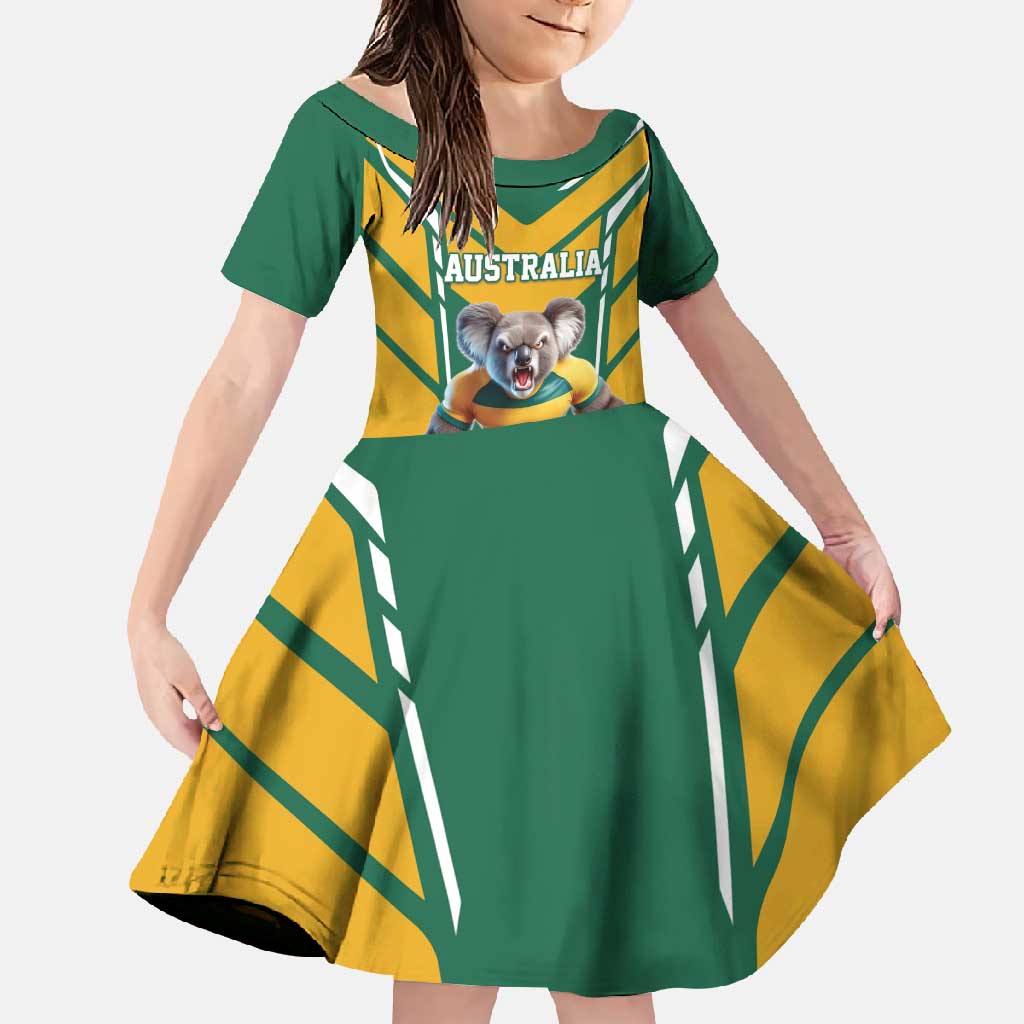 Custom Australia Rugby Family Matching Off Shoulder Maxi Dress and Hawaiian Shirt Koala Mascot Sporty Style - Wonder Print Shop