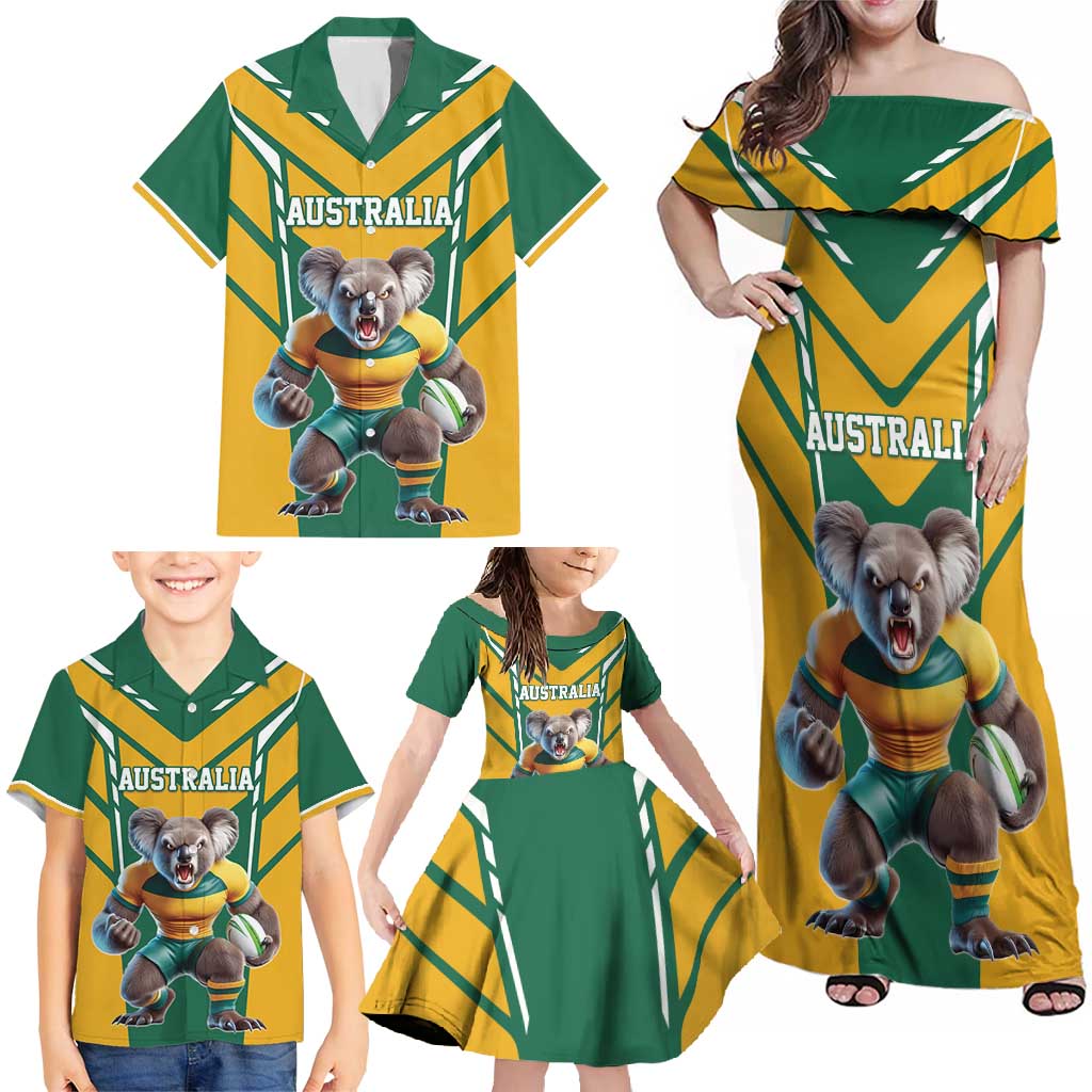 Custom Australia Rugby Family Matching Off Shoulder Maxi Dress and Hawaiian Shirt Koala Mascot Sporty Style - Wonder Print Shop