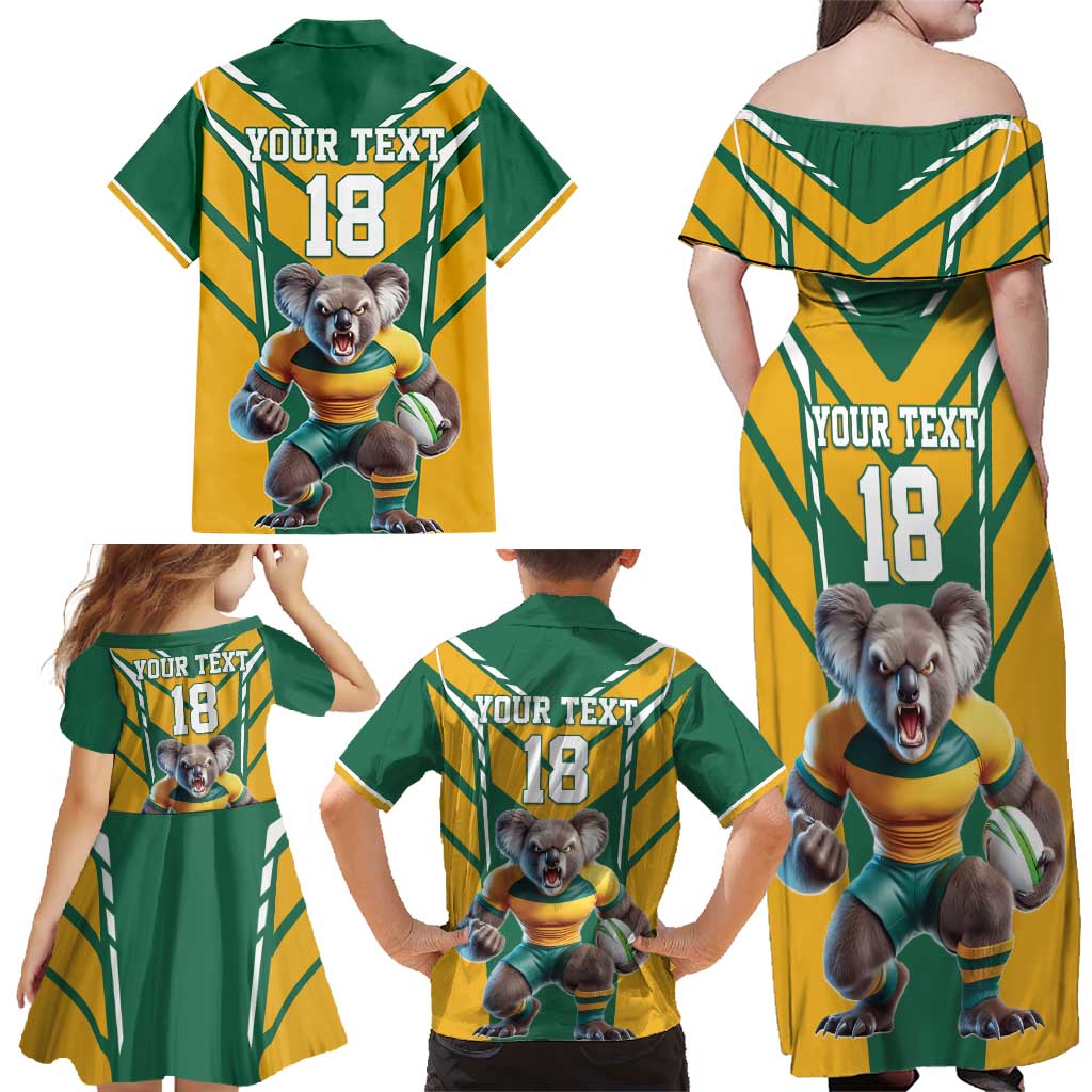 Custom Australia Rugby Family Matching Off Shoulder Maxi Dress and Hawaiian Shirt Koala Mascot Sporty Style - Wonder Print Shop