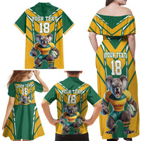 Custom Australia Rugby Family Matching Off Shoulder Maxi Dress and Hawaiian Shirt Koala Mascot Sporty Style - Wonder Print Shop