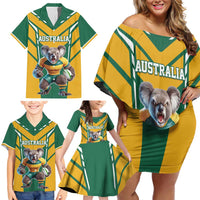 Custom Australia Rugby Family Matching Off Shoulder Short Dress and Hawaiian Shirt Koala Mascot Sporty Style - Wonder Print Shop