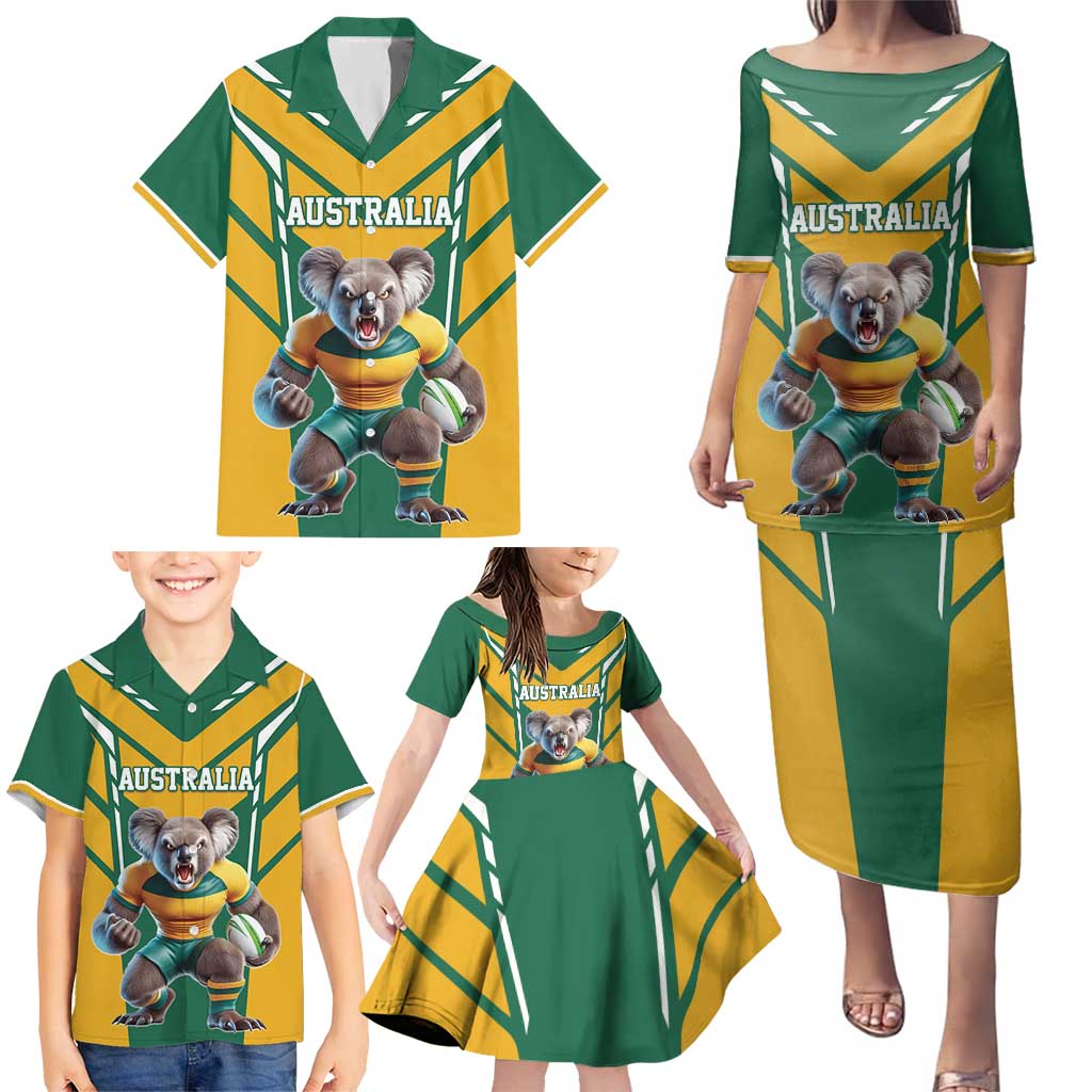 Custom Australia Rugby Family Matching Puletasi and Hawaiian Shirt Koala Mascot Sporty Style - Wonder Print Shop
