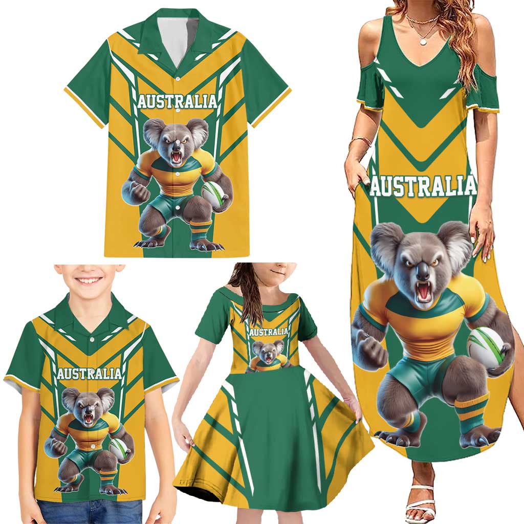 Custom Australia Rugby Family Matching Summer Maxi Dress and Hawaiian Shirt Koala Mascot Sporty Style - Wonder Print Shop