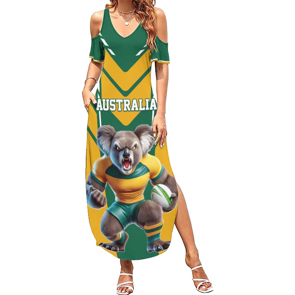 Custom Australia Rugby Family Matching Summer Maxi Dress and Hawaiian Shirt Koala Mascot Sporty Style - Wonder Print Shop
