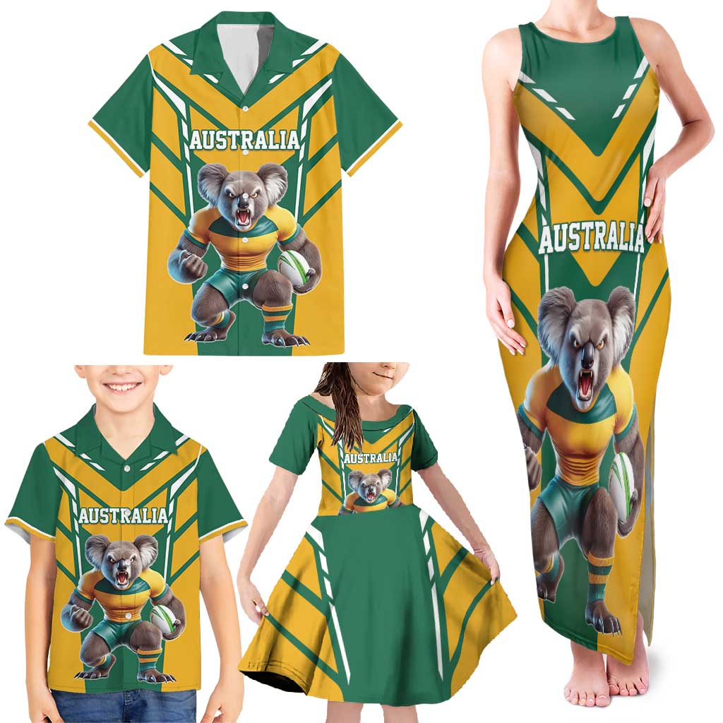 Custom Australia Rugby Family Matching Tank Maxi Dress and Hawaiian Shirt Koala Mascot Sporty Style - Wonder Print Shop