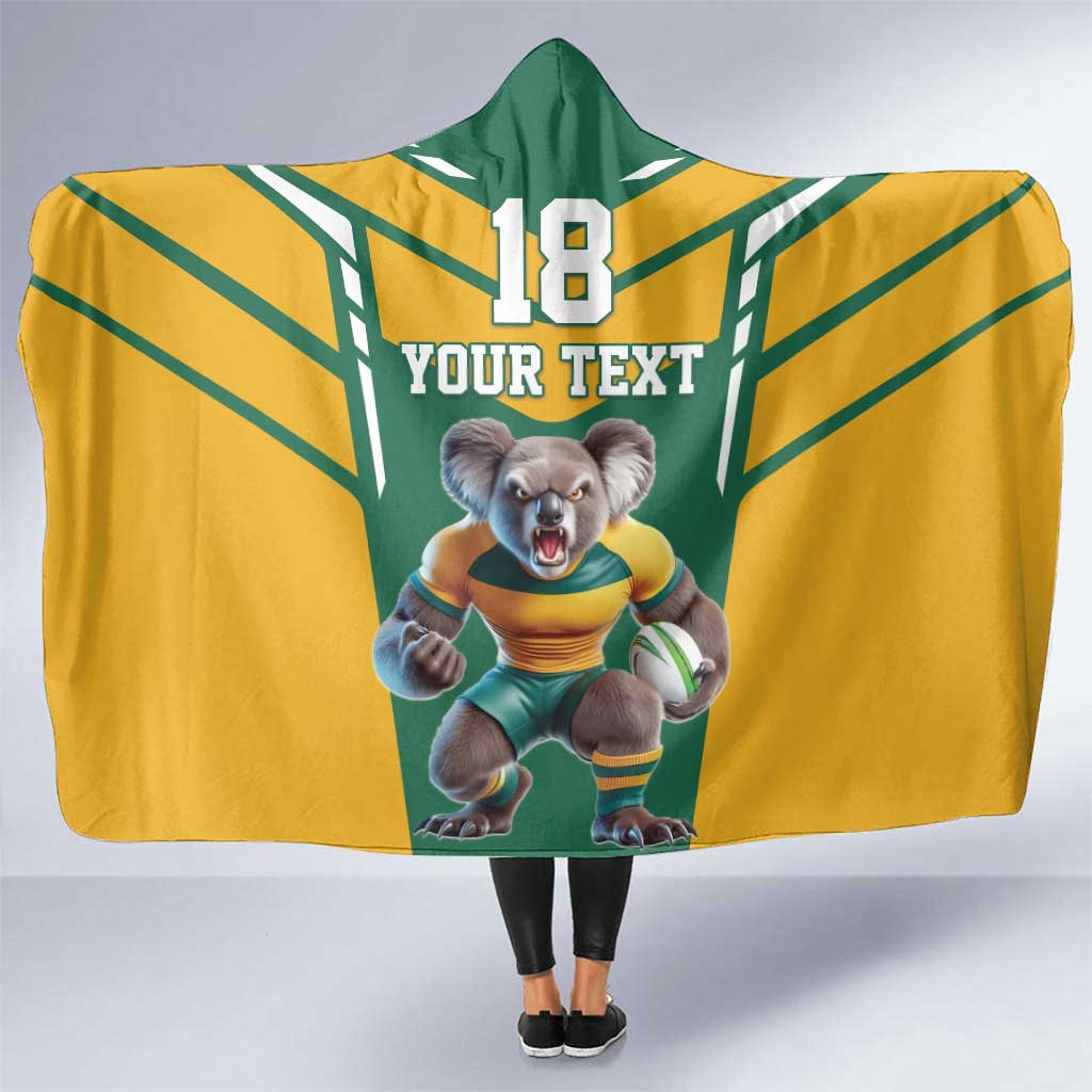 Custom Australia Rugby Hooded Blanket Koala Mascot Sporty Style - Wonder Print Shop