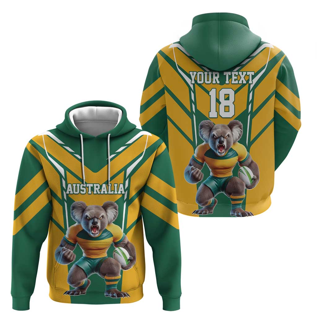 Custom Australia Rugby Hoodie Koala Mascot Sporty Style - Wonder Print Shop