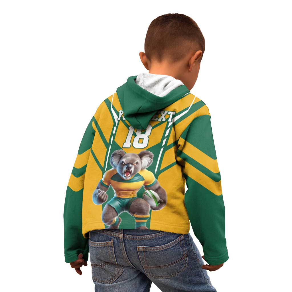 Custom Australia Rugby Kid Hoodie Koala Mascot Sporty Style - Wonder Print Shop