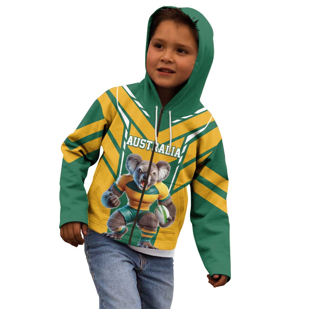 Custom Australia Rugby Kid Hoodie Koala Mascot Sporty Style - Wonder Print Shop