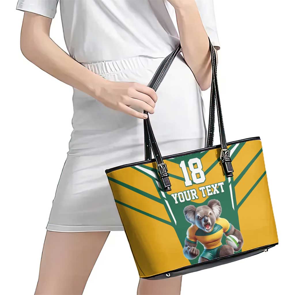 Custom Australia Rugby Leather Tote Bag Koala Mascot Sporty Style - Wonder Print Shop