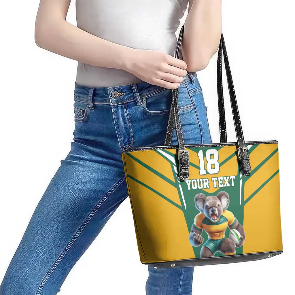 Custom Australia Rugby Leather Tote Bag Koala Mascot Sporty Style - Wonder Print Shop