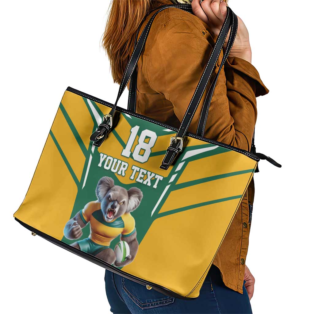 Custom Australia Rugby Leather Tote Bag Koala Mascot Sporty Style - Wonder Print Shop