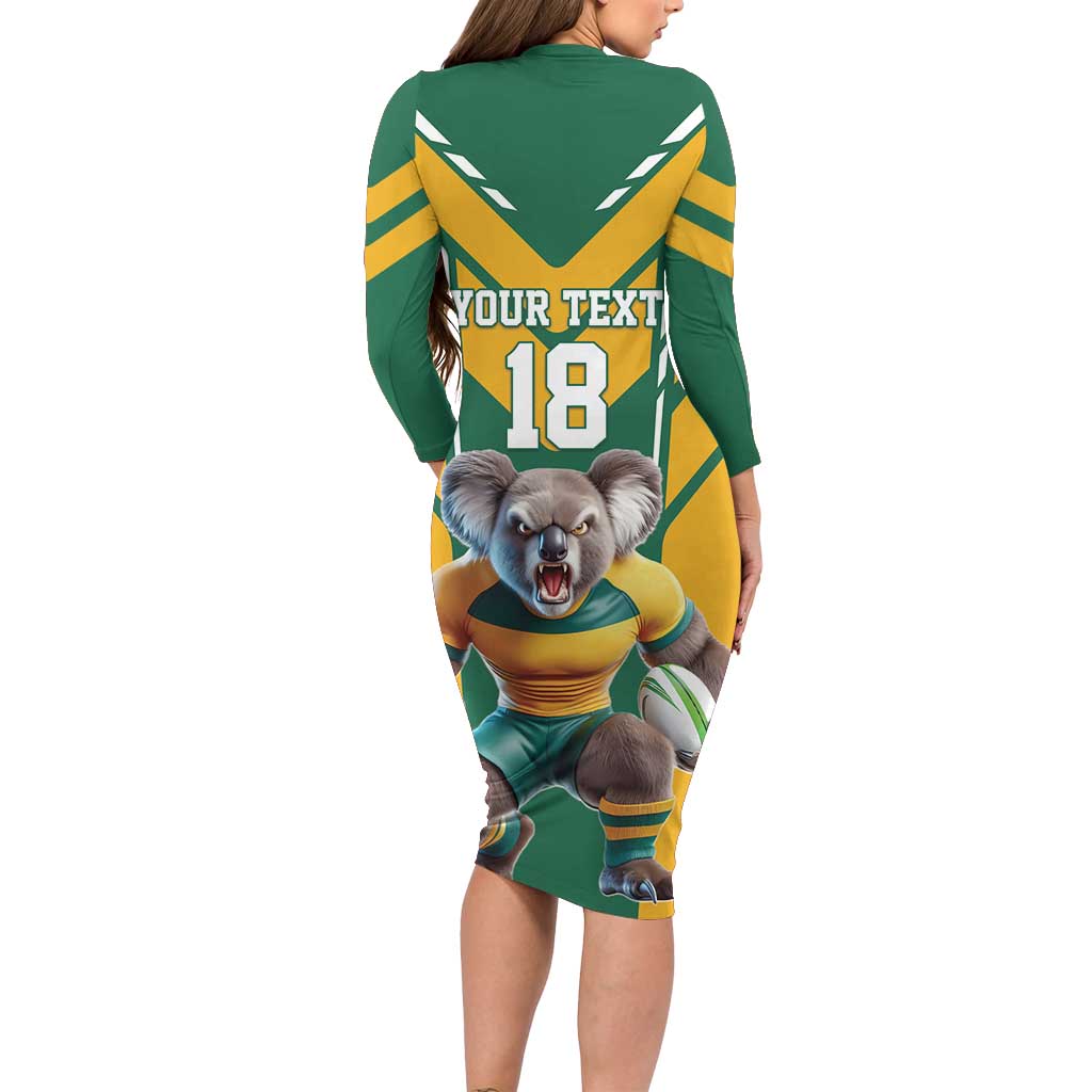 Custom Australia Rugby Long Sleeve Bodycon Dress Koala Mascot Sporty Style - Wonder Print Shop