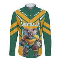 Custom Australia Rugby Long Sleeve Button Shirt Koala Mascot Sporty Style - Wonder Print Shop