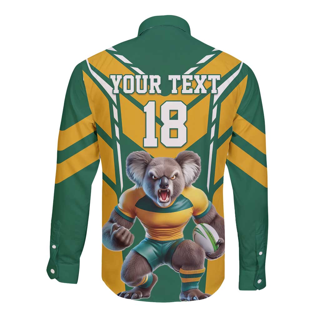 Custom Australia Rugby Long Sleeve Button Shirt Koala Mascot Sporty Style - Wonder Print Shop