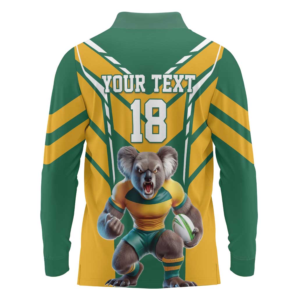 Custom Australia Rugby Long Sleeve Polo Shirt Koala Mascot Sporty Style - Wonder Print Shop