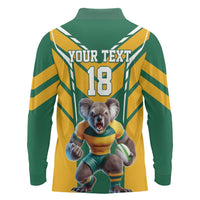 Custom Australia Rugby Long Sleeve Polo Shirt Koala Mascot Sporty Style - Wonder Print Shop