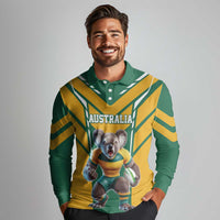 Custom Australia Rugby Long Sleeve Polo Shirt Koala Mascot Sporty Style - Wonder Print Shop