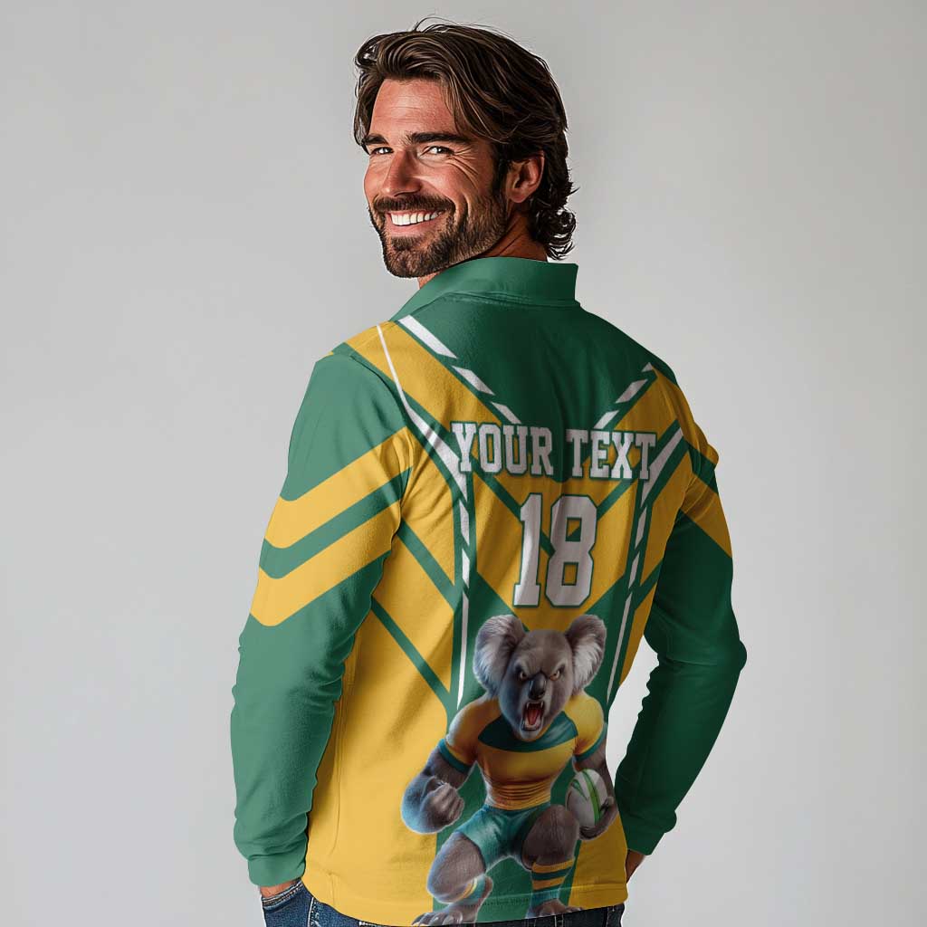 Custom Australia Rugby Long Sleeve Polo Shirt Koala Mascot Sporty Style - Wonder Print Shop