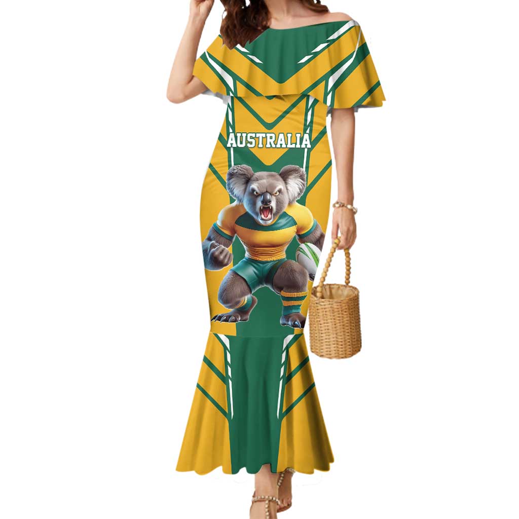 Custom Australia Rugby Mermaid Dress Koala Mascot Sporty Style - Wonder Print Shop