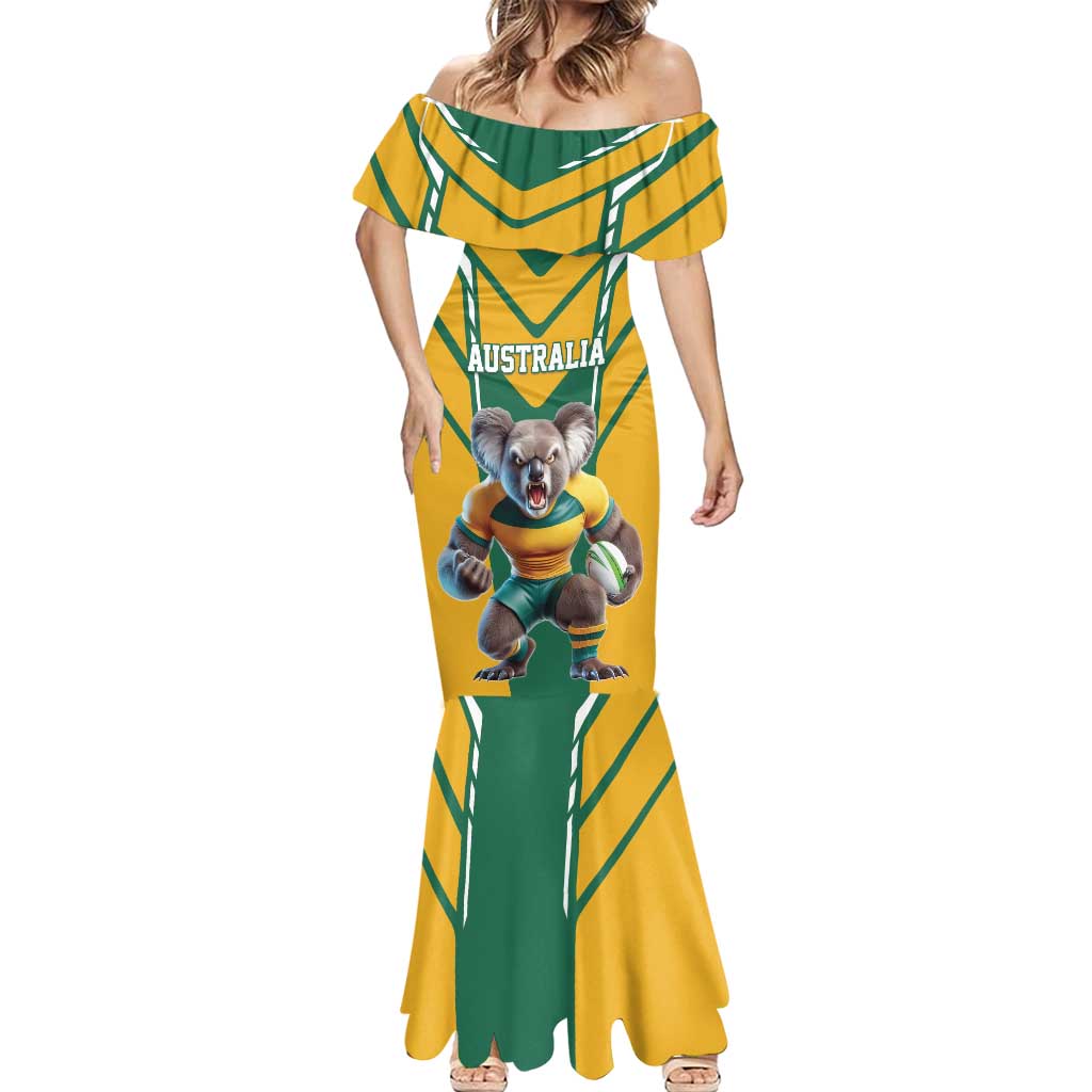 Custom Australia Rugby Mermaid Dress Koala Mascot Sporty Style - Wonder Print Shop
