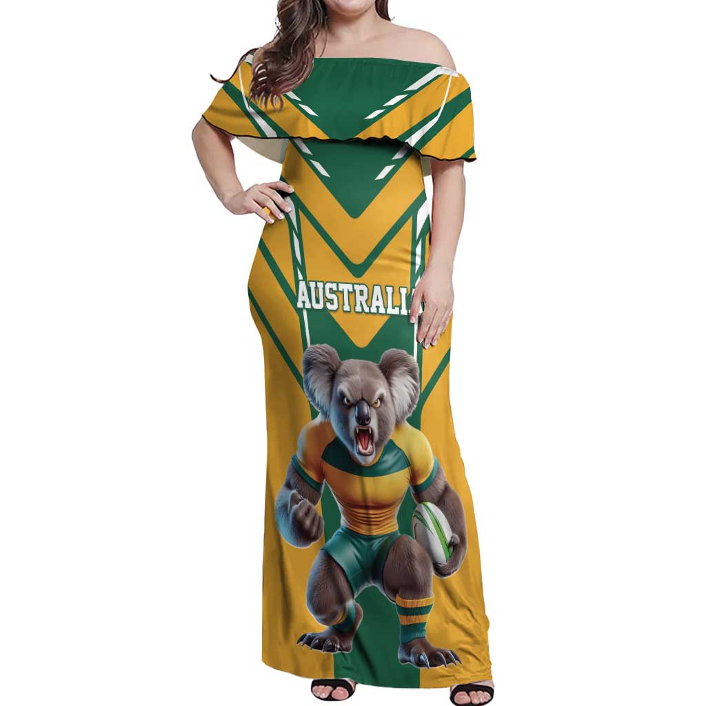 Custom Australia Rugby Off Shoulder Maxi Dress Koala Mascot Sporty Style - Wonder Print Shop