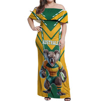 Custom Australia Rugby Off Shoulder Maxi Dress Koala Mascot Sporty Style - Wonder Print Shop