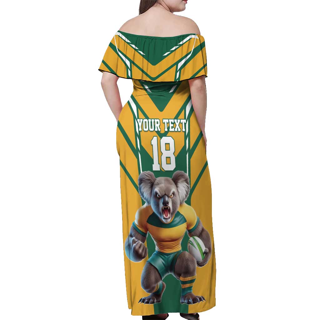 Custom Australia Rugby Off Shoulder Maxi Dress Koala Mascot Sporty Style - Wonder Print Shop