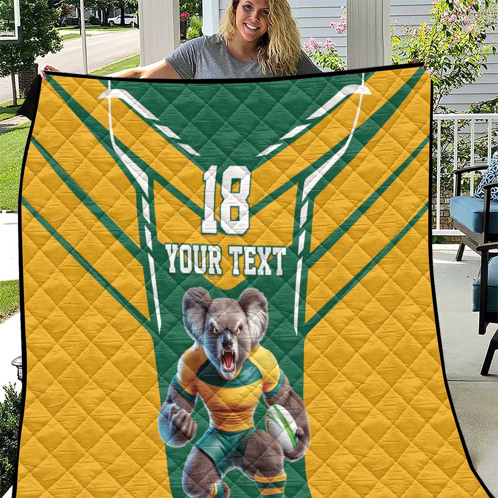 Custom Australia Rugby Quilt Koala Mascot Sporty Style - Wonder Print Shop