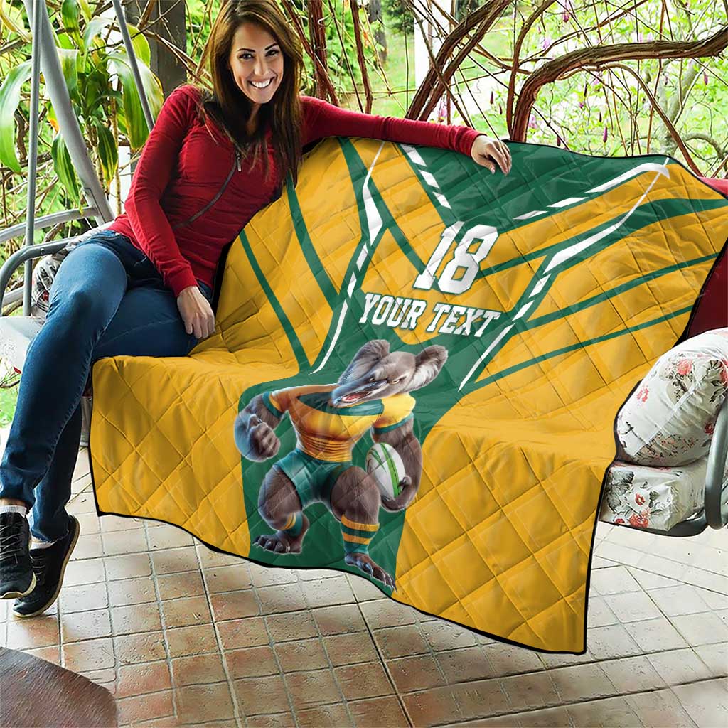 Custom Australia Rugby Quilt Koala Mascot Sporty Style - Wonder Print Shop