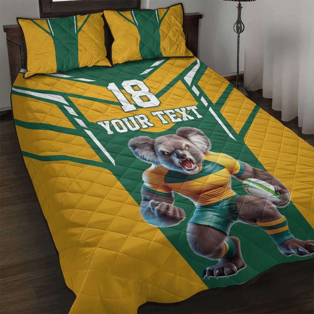 Custom Australia Rugby Quilt Bed Set Koala Mascot Sporty Style - Wonder Print Shop