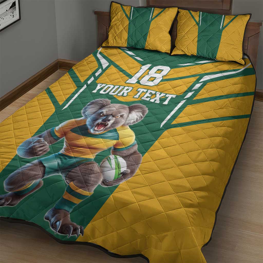 Custom Australia Rugby Quilt Bed Set Koala Mascot Sporty Style - Wonder Print Shop
