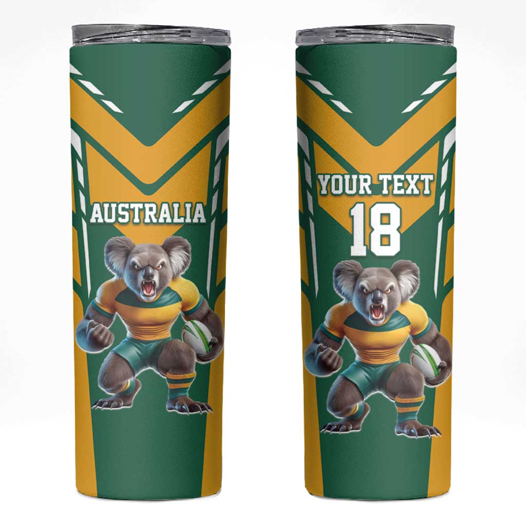 Custom Australia Rugby Skinny Tumbler Koala Mascot Sporty Style - Wonder Print Shop