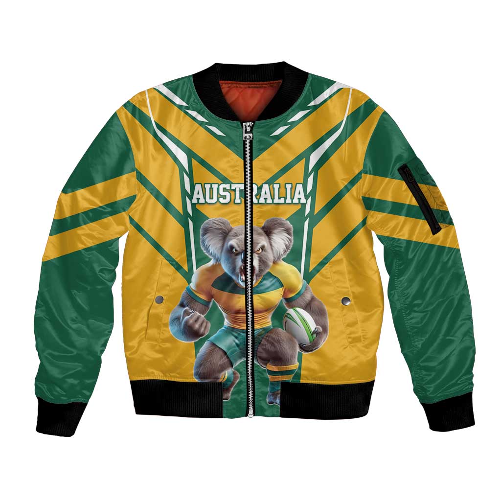 Custom Australia Rugby Sleeve Zip Bomber Jacket Koala Mascot Sporty Style - Wonder Print Shop