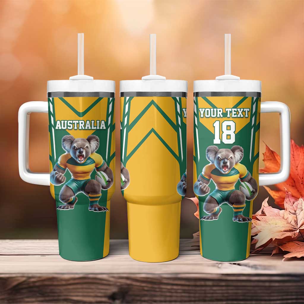 Custom Australia Rugby Tumbler With Handle Koala Mascot Sporty Style - Wonder Print Shop